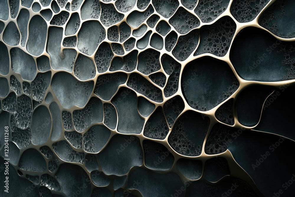 Poster Abstract metallic texture with intricate gold veins on a dark background, resembling a complex network or organic structure.