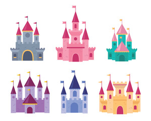 Naklejka premium Fairytale castles for princesses. White background, isolate 