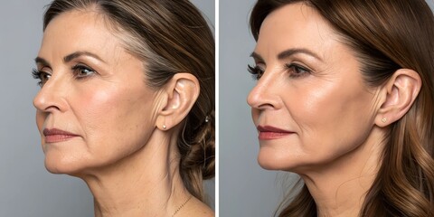 Before and after picture of a French lift &ndash; thread lifting for face tightening and skin rejuvenation