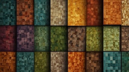 abstract tiled designs in a range of colors.