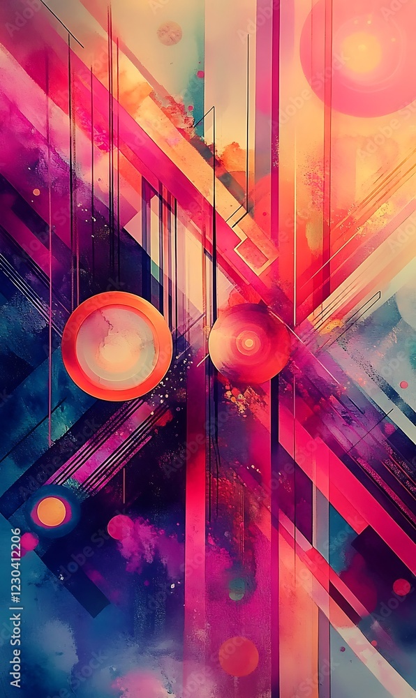 Poster abstract neon background with intersecting diagonal lines and geometric shapes for modern banner des