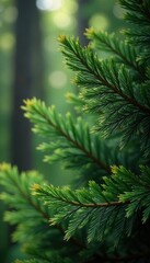 Foliage of long-leaved spruce sways gently in wind, forest, natural