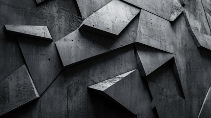 Abstract background features a textured concrete surface with angular geometric shapes. The dark tones and sharp edges create a visually striking effect that captivates attention