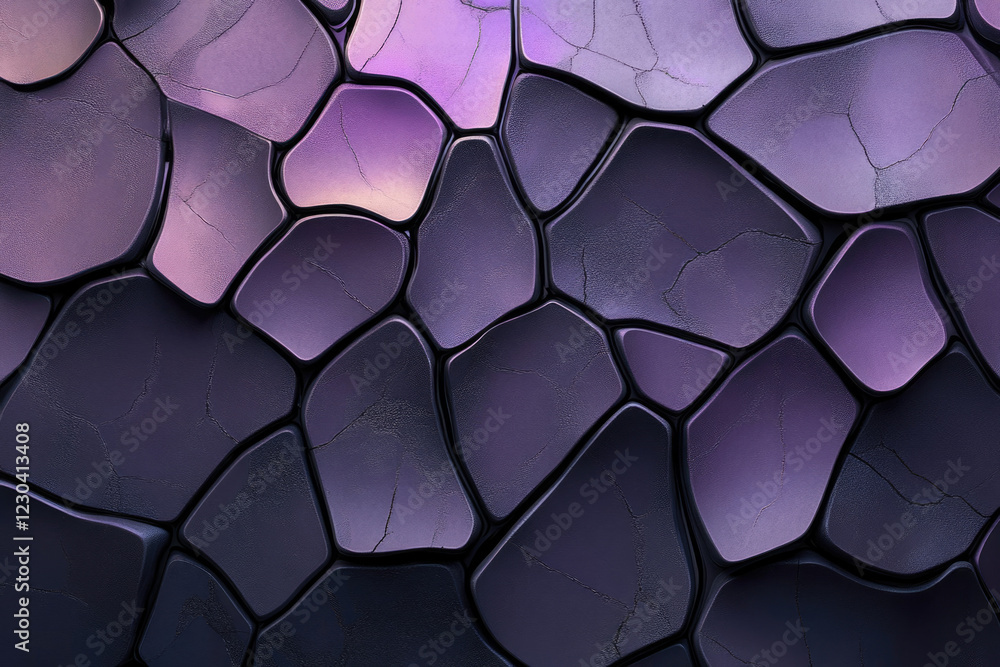Aufkleber Abstract 3D render of a dark purple, cracked, stone-like texture.  Geometric shapes create a seamless pattern.