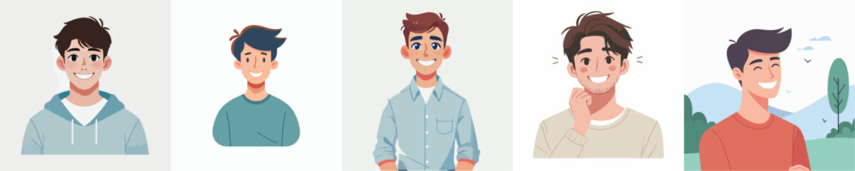 vector set of smiling young men