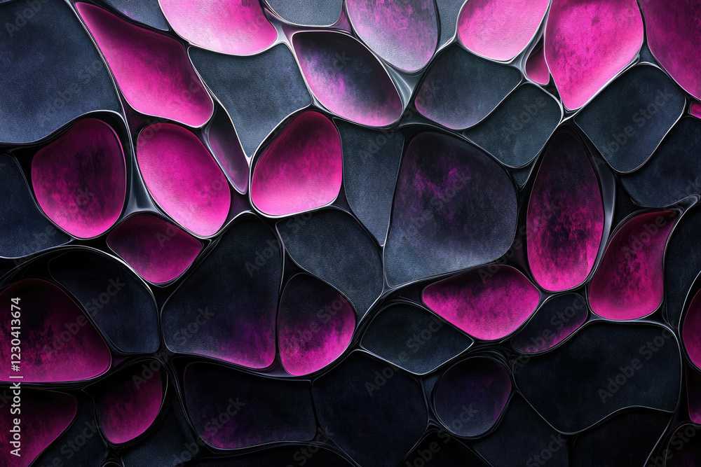 Poster Abstract 3D rendering of interconnected pink and dark gray organic shapes, creating a textured, interwoven pattern.