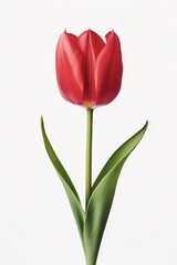 Fototapeta premium Beautiful Red Tulip Flower on White Background. Perfect for Spring and Holiday Themes