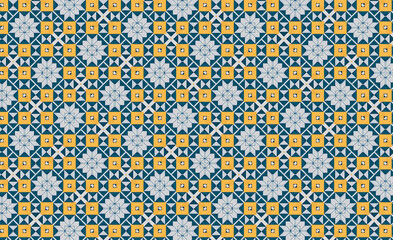 Geometric Tile Pattern in Teal, Gray, and Yellow