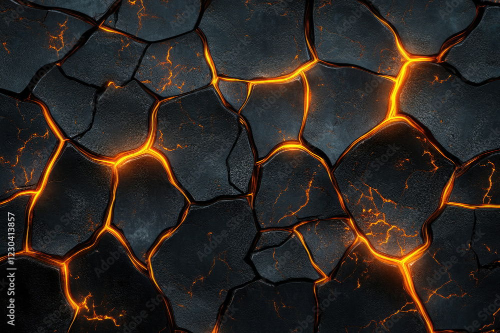 Poster glowing lava cracks through dark, volcanic rock, creating an intense and fiery texture.
