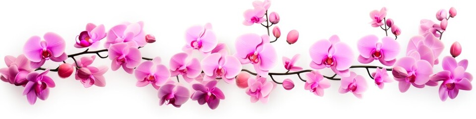 Beauty of Phalaenopsis Flowers: Collection of Blooms on White Botanical Branch Collage