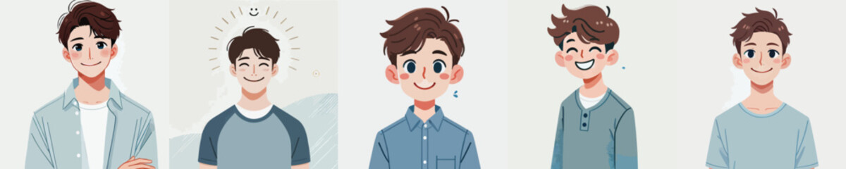vector set of smiling young men