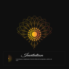 Elegant Yellow and black Mandela Design ,invitation ,with Radiant Patterns and Symmetrical Details