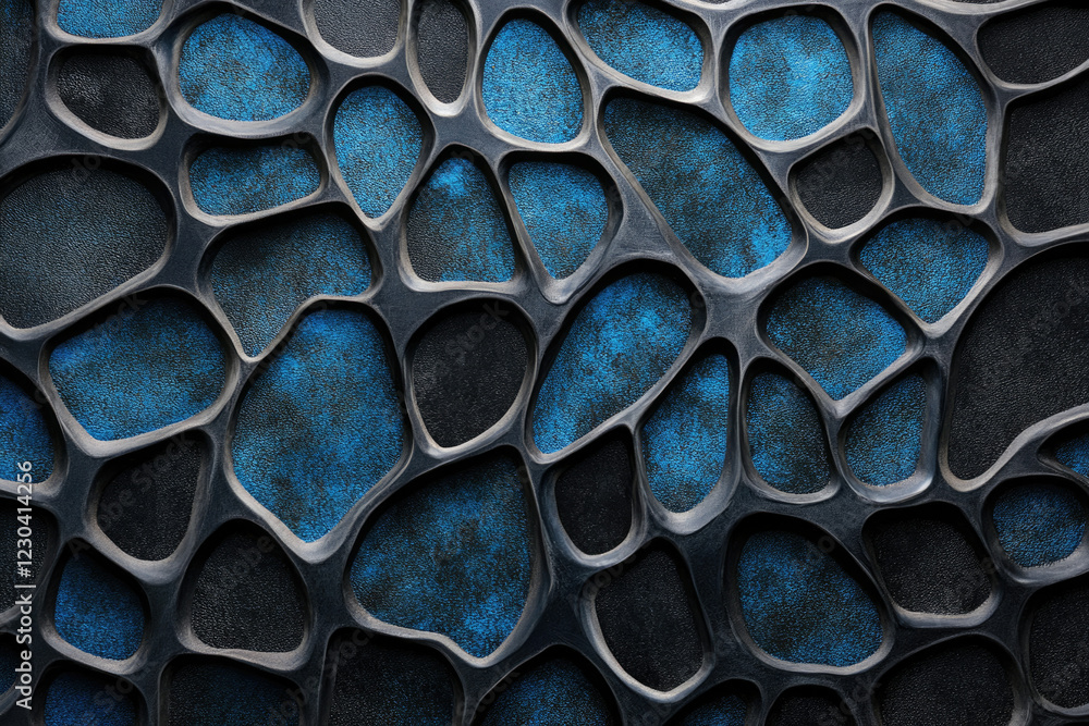 Leinwandbilder abstract blue and black textured background with irregular organic shapes creating a 3d effect.