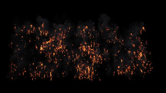 Burning flames fire wall with smoke effect on black backgrounds rendering