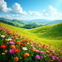 Rolling hills covered with a blanket of colorful wildflowers, wildflower, flowers