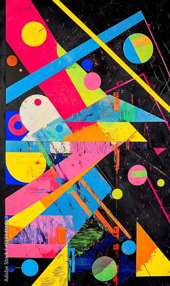 Poster Intersecting Neon Diagonal Lines with Abstract Geometric Shapes on a Vibrant Background for a Bold Banner