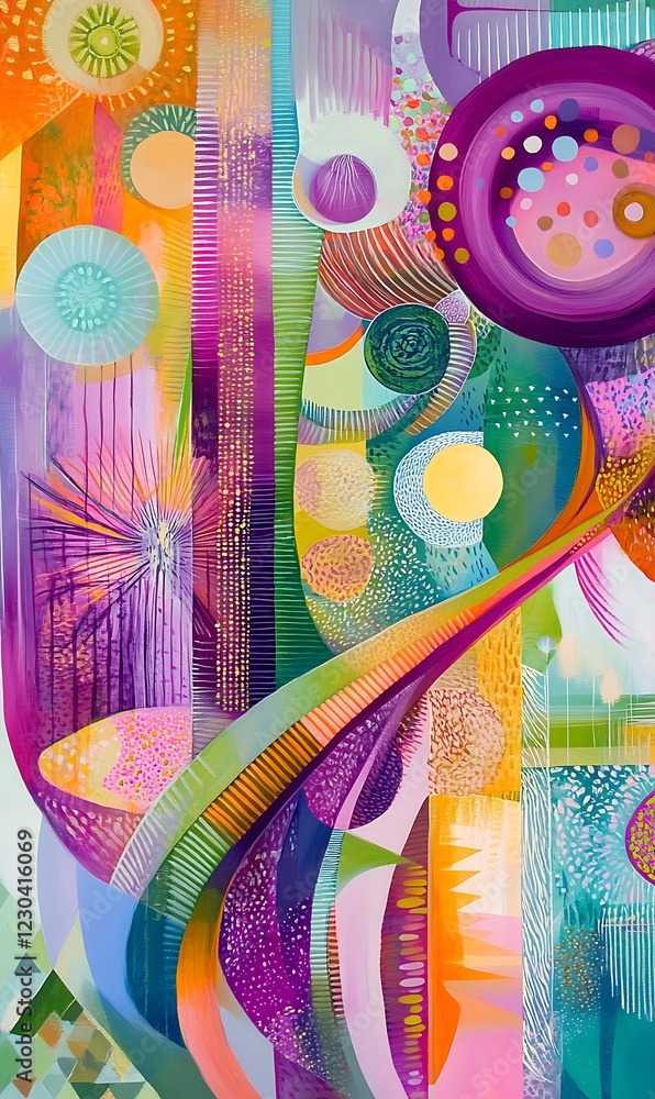 Poster intersecting neon diagonal lines with abstract geometric shapes on a vibrant background for a bold b