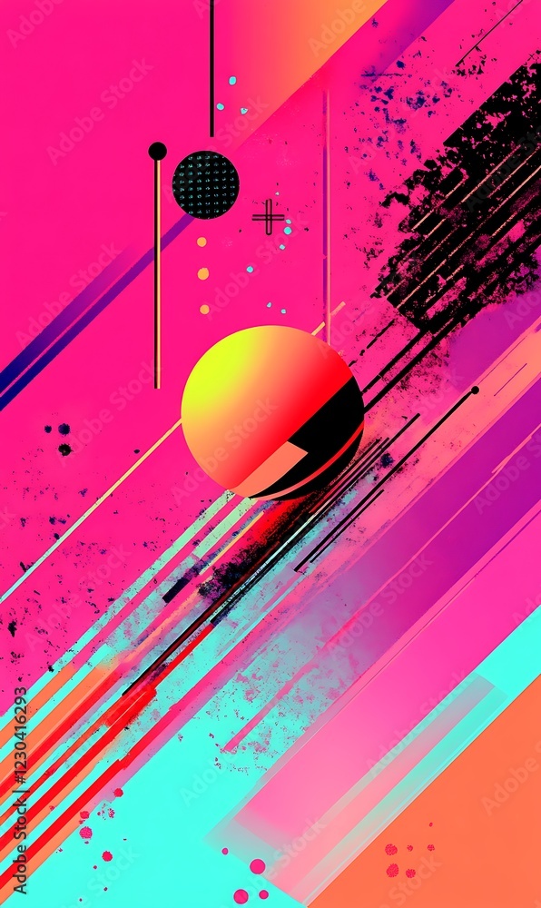 Poster intersecting diagonal lines in blues and pinks with abstract geometric shapes for a bold background 