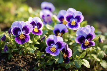 Violet Blossoms in a Viola Flower Field. Scenic Springtime Wildflower Garden for Floral Gardening and Flora Enthusiasts