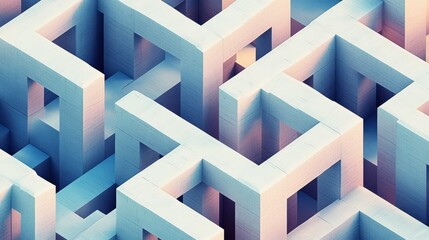 A captivating abstract geometric maze with pastel colors, showcasing intricate 3D structures in a minimalist style.