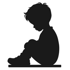 Clean black and white vector silhouette of child on white background