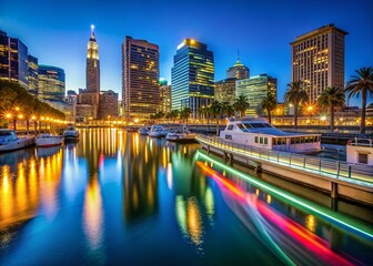 Fototapeta premium San Francisco Embarcadero Night Lights Long Exposure Photography