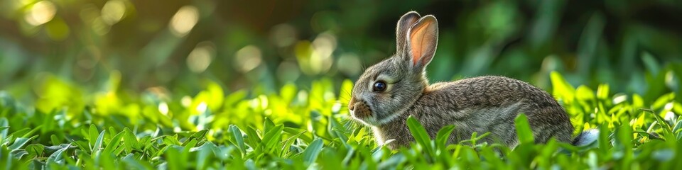 Fototapeta premium Adorable Bunny in Lush Green Meadow