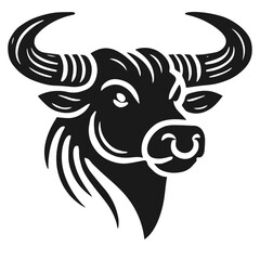 Clean black and white vector silhouette of bull on white background
