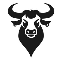 Clean black and white vector silhouette of bull on white background