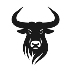 Clean black and white vector silhouette of bull on white background