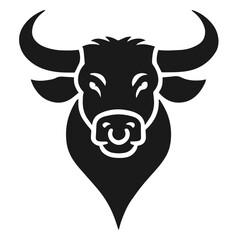 Clean black and white vector silhouette of bull on white background