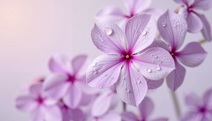 Obraz premium Delicate lilac flower adorned with water droplets, serene beauty