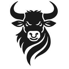 Clean black and white vector silhouette of bull on white background
