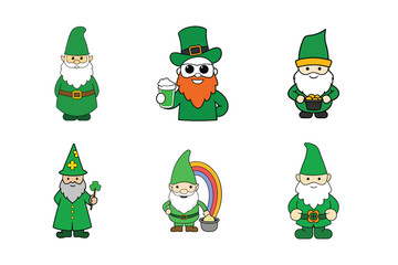 A set of  cute and fun st-patrick's day gnome vector illustration