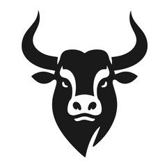 Clean black and white vector silhouette of bull on white background