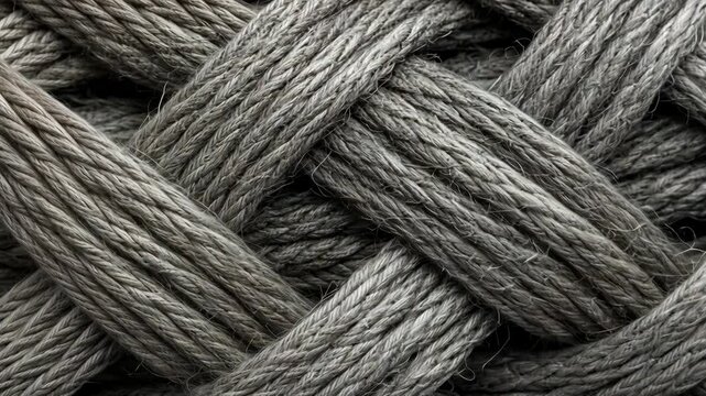 Close-up view of intricately woven gray rope showcasing knotting technique and texture