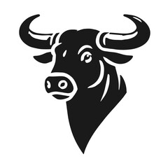 Clean black and white vector silhouette of bull on white background