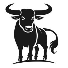 Clean black and white vector silhouette of bull on white background