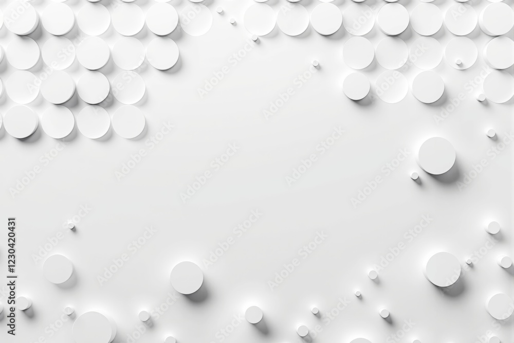 Poster abstract white 3d circular shapes on a light background.