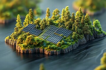 Obraz premium Solar panels integrated into lush landscape promoting renewable energy in a natural setting