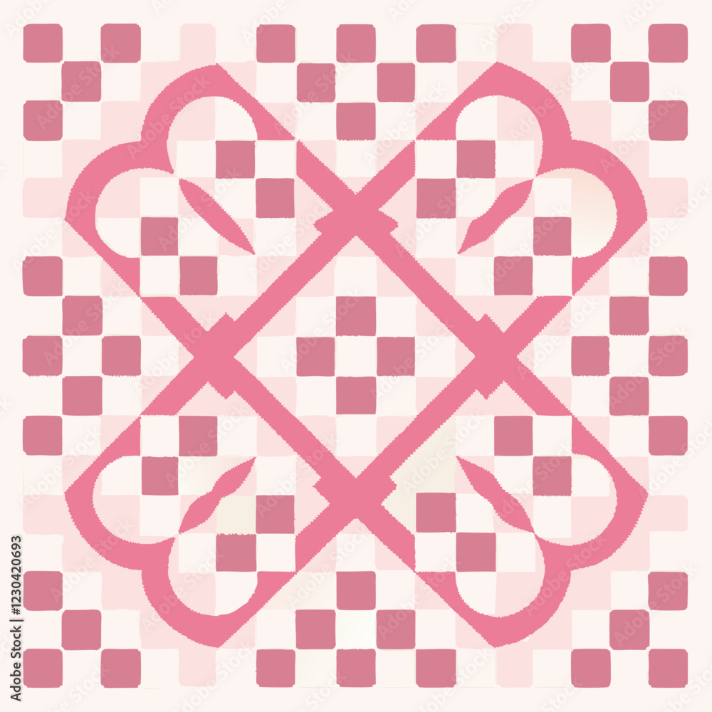 Poster pink and white geometric tile pattern: a repeating geometric pattern in shades of pink and white, fe