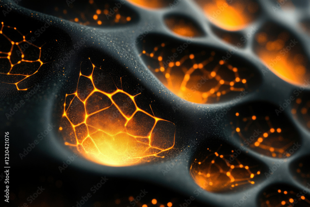 Aufkleber abstract 3d render of glowing orange energy flowing through a dark, textured surface.
