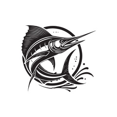 Black Color Marlin silhouette design Vector Illustration, Solid White Background (6).eps
