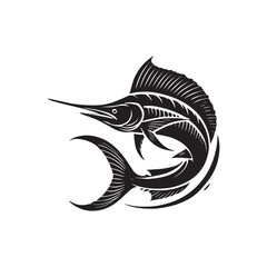 Black Color Marlin silhouette design Vector Illustration, Solid White Background (7).eps