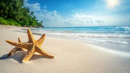 Tropical Beach Paradise: Starfish on White Sand
