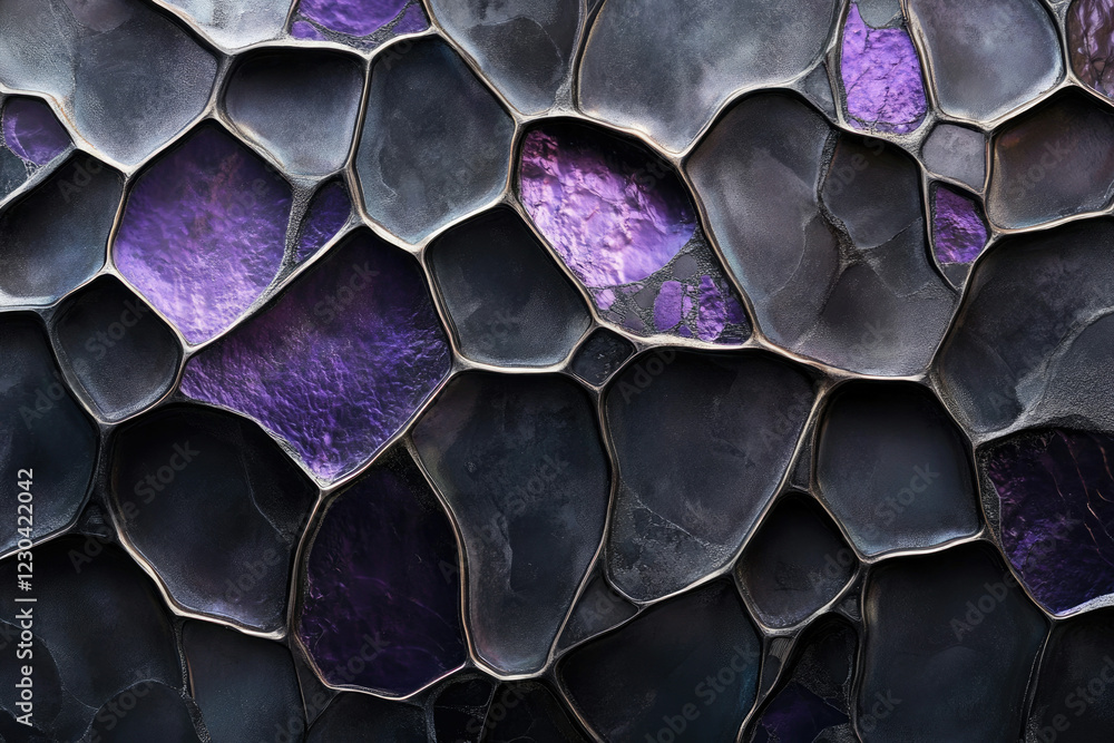 Aufkleber abstract dark gray and purple mosaic pattern with irregular shapes and metallic accents.