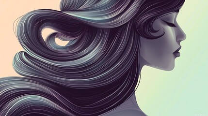 Elegant profile of a woman showcasing flowing hair against a soft pastel background.