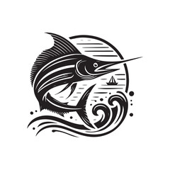 Black Color Marlin silhouette design Vector Illustration, Solid White Background (12).eps