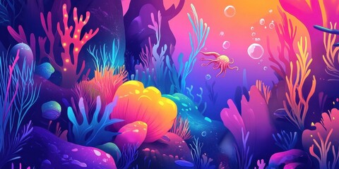 Vibrant Underwater Scene with Octopus and Coral Reef