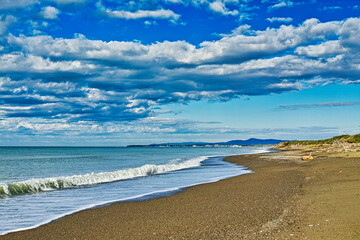 Panorama on the beach at Marina di Castagneto Carducci on a stormy day Tuscany Italy